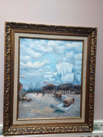 Schilderij haven, Antiek en Kunst, Ophalen of Verzenden