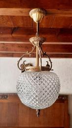 Fifties hanglamp in geperst glas en messing, Ophalen, Zo goed als nieuw, Glas