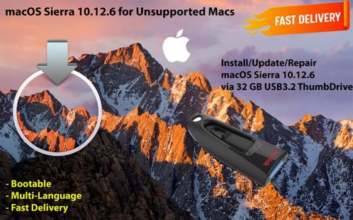 macOS Sierra 10.12.6 voor niet ondersteunde Mac via 32GB USB, Computers en Software, Besturingssoftware, Nieuw, MacOS, Verzenden