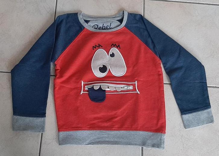 Grappige trui met rits en uithangende tong REBEL maat 110, Kinderen en Baby's, Kinderkleding | Maat 110, Gebruikt, Jongen, Trui of Vest