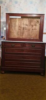 Commode ancienne (5 tiroirs et plaque de marbre) + Miroir, Ophalen, Gebruikt, 100 tot 150 cm, 5 laden of meer