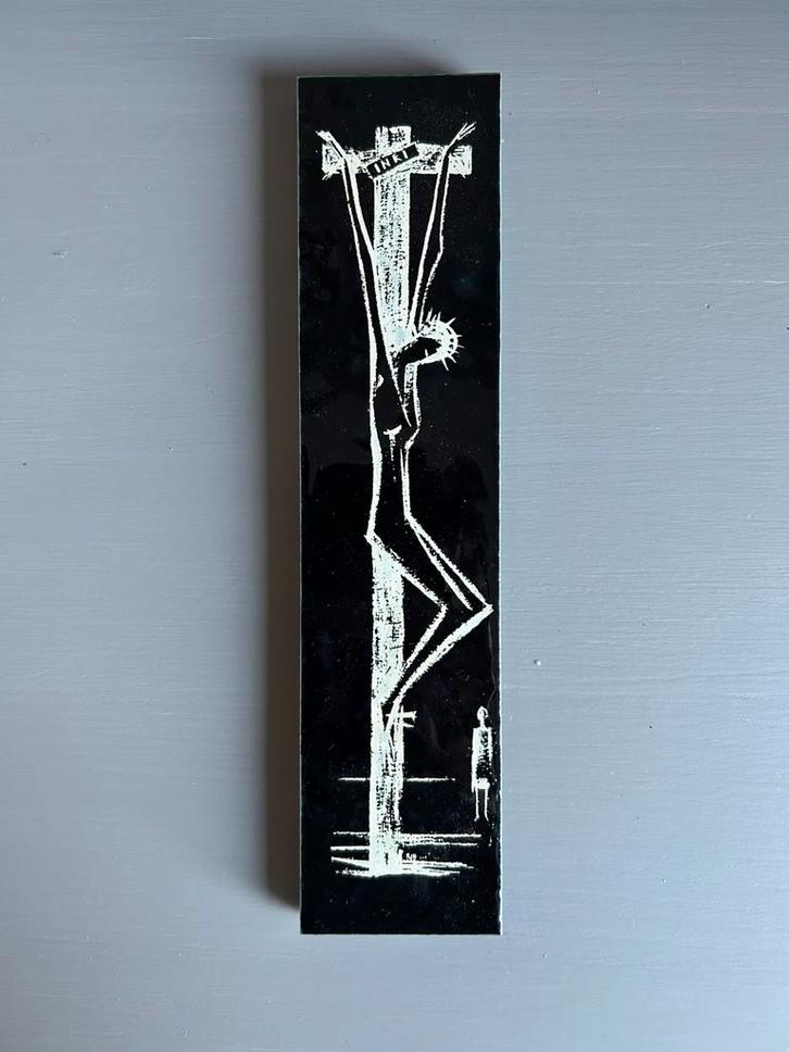 Tegel kruisiging van Christus, Antiek en Kunst, Antiek | Religieuze voorwerpen, Ophalen of Verzenden