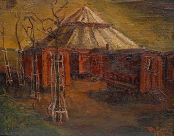 RAYMOND DE ROECK schilderij circus woonwagens beschikbaar voor biedingen