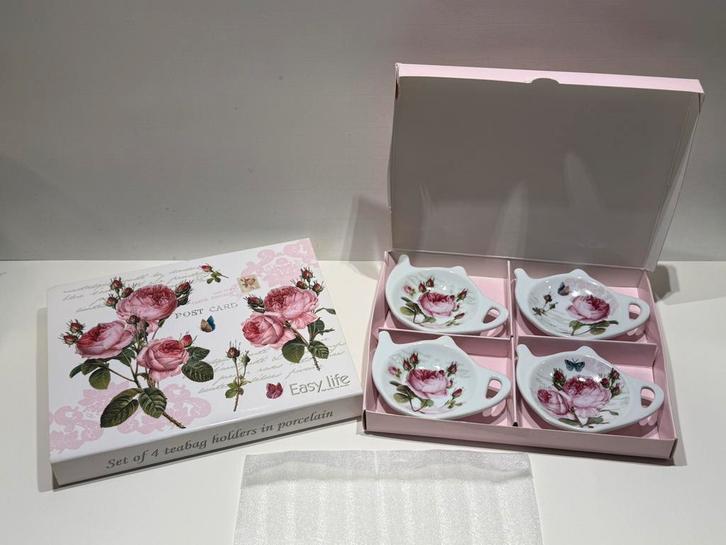 Easy life porseleinen theezakjeshouderset (4 stuks), Huis en Inrichting, Woonaccessoires | Onderzetters, Zo goed als nieuw, Ophalen of Verzenden