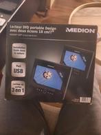 Lecteur dvd portable design avec deux écrans de 18 cm/7, TV, Hi-fi & Vidéo, Enlèvement ou Envoi, Lecteur DVD, Portable