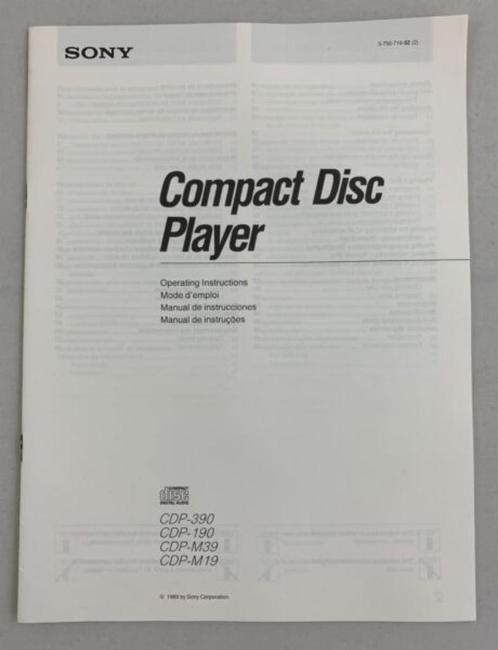 Sony CDP-390 CDP-190 CDP-M39 CDP-M19 Compact Disc Player Ins, Audio, Tv en Foto, Cd-spelers, Gebruikt, Sony, Ophalen of Verzenden
