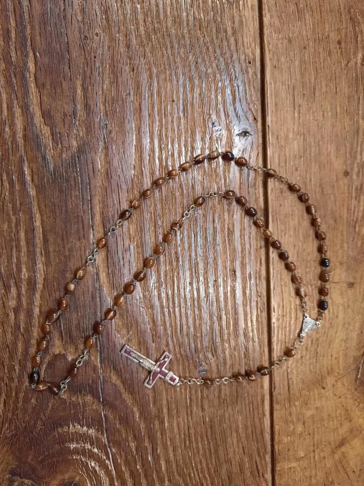 oude bruine stenen paternoster, begin 1900, Antiquités & Art, Antiquités | Objets religieux, Enlèvement ou Envoi