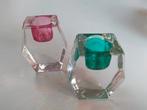 2 zware glazen kandelaars, Huis en Inrichting, Ophalen of Verzenden, Rood, Kaars