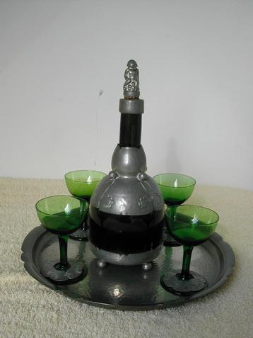 servies karaf van groen glas
