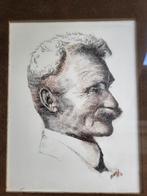 Mooie ingekaderde pentekening Stijn Streuvels - 1976, Antiek en Kunst, Ophalen of Verzenden