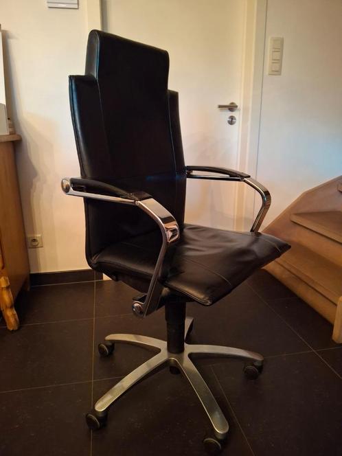 Bureaustoel Leder, Huis en Inrichting, Bureaustoelen, Gebruikt, Bureaustoel, Zwart, Ophalen