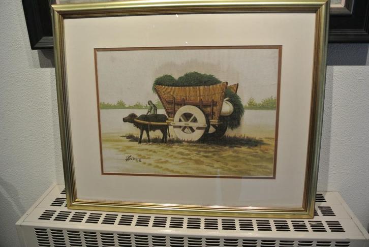 Schild.Gesign.Ossenkar met boer in Landschap, Antiek en Kunst, Kunst | Schilderijen | Klassiek, Ophalen