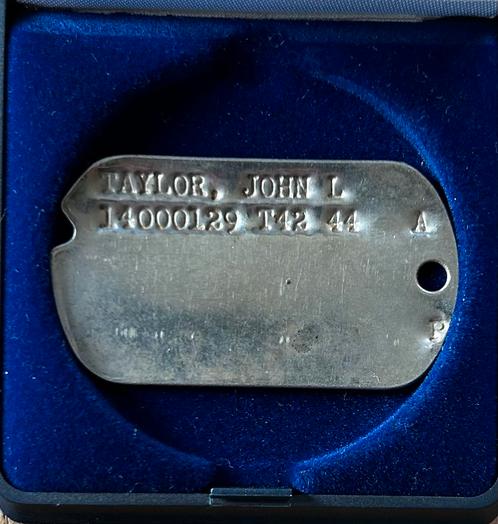 ww2, US dogtag John L. Taylor, Verzamelen, Militaria | Tweede Wereldoorlog, Landmacht, Embleem of Badge, Ophalen of Verzenden