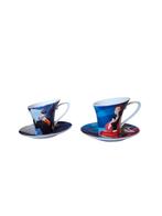 2 tasses asymétriques colorées avec sous-tasses, Maison & Meubles, Enlèvement ou Envoi, Comme neuf, Tasse(s) et/ou soucoupe(s)
