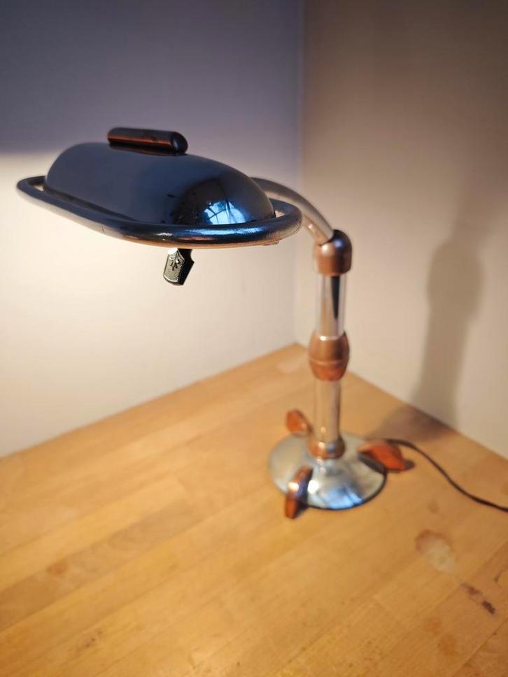 Art Deco Machine Age Copper and Chrome Lamp 1930, Antiek en Kunst, Antiek | Verlichting, Ophalen of Verzenden