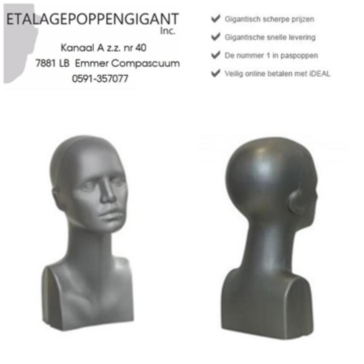 Presentatie Hoofden Grijs /Wit of Zwart Etalagepoppengigant, Kleding | Dames, Hoeden en Petten, Nieuw, One size fits all, Ophalen of Verzenden