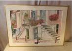 Mooi geschilderd Aquarel 'Trapjes op' - J Stuyfersant, Antiek en Kunst, Ophalen of Verzenden