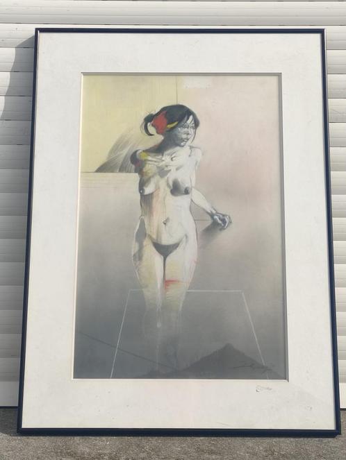 technique mixte femme nue signe jacques ransy, Antiek en Kunst, Kunst | Tekeningen en Fotografie, Ophalen of Verzenden