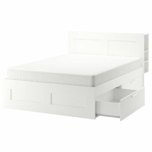 IKEA Brimnes tweepersoonsbed, Huis en Inrichting, Slaapkamer | Bedden, Gebruikt, Tweepersoons, 160 cm, 200 cm, Hout, Wit, Ophalen