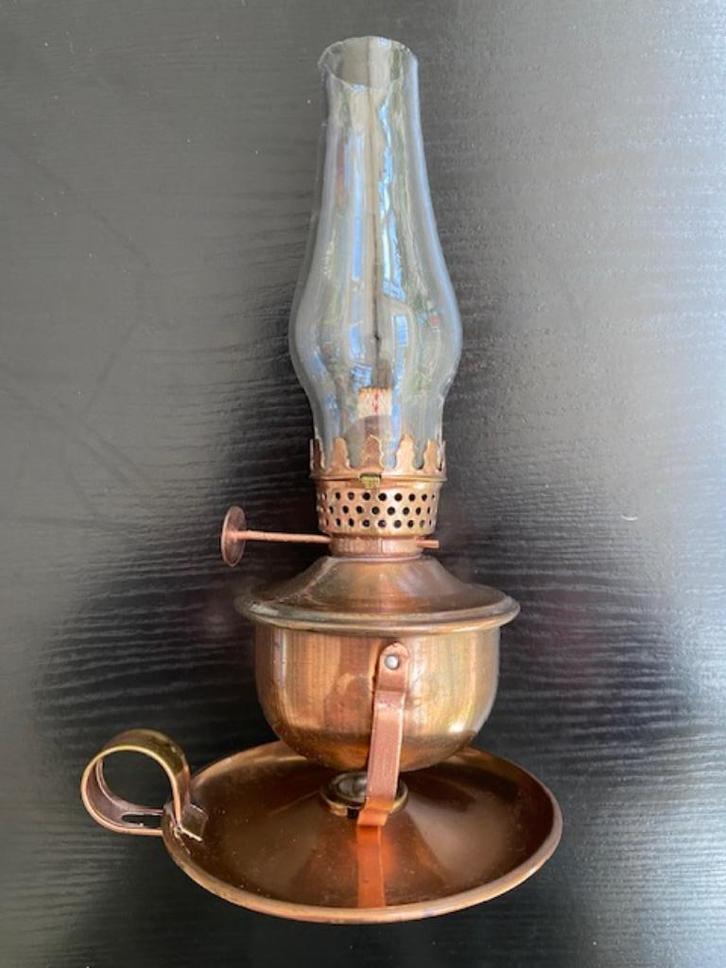 Koperen petroleumlampje met glaasje - VINTAGE - RETRO, Antiek en Kunst, Antiek | Verlichting, Ophalen of Verzenden