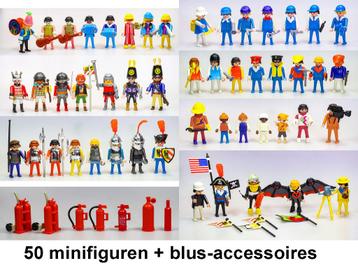 Lot 50 minifiguren Playmobil + blusmateriaal & accessoires beschikbaar voor biedingen