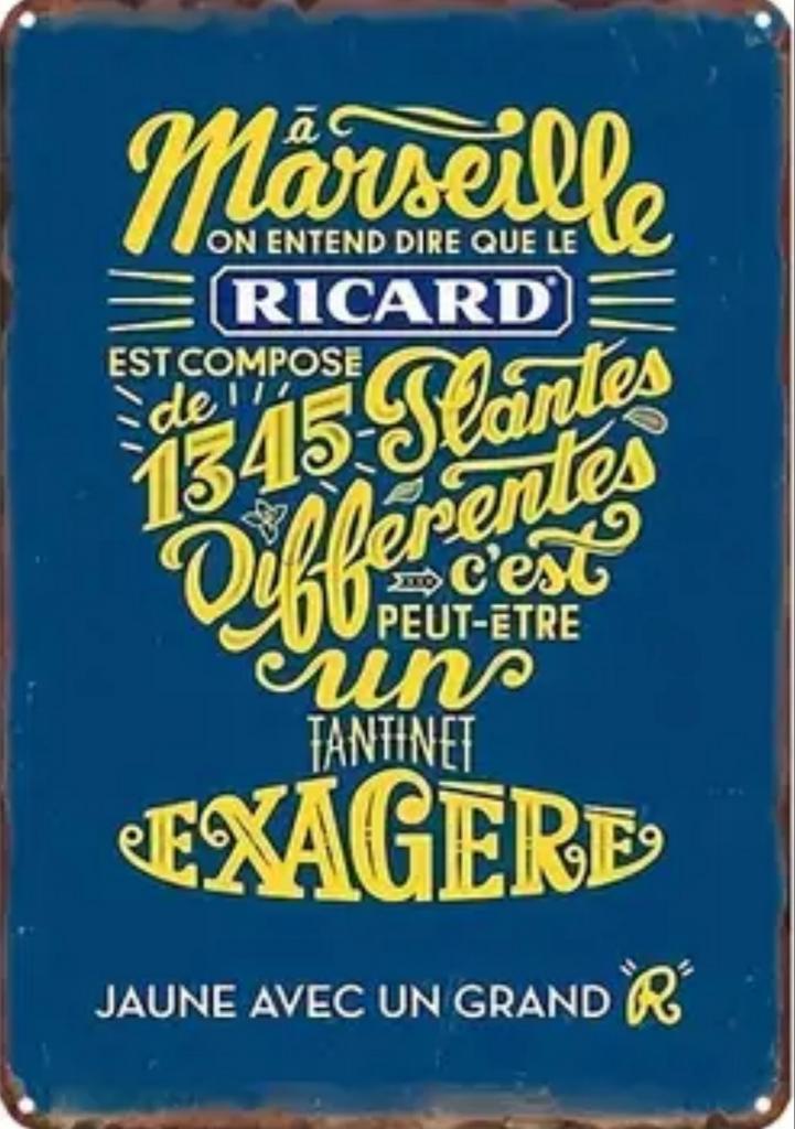 Reclamebord vintage Ricard pastis 4 - mancave poolhouse new, Verzamelen, Merken en Reclamevoorwerpen, Zo goed als nieuw, Reclamebord