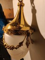 Koperen hanglamp met geslepen glas, Huis en Inrichting, Ophalen, Zo goed als nieuw, Glas