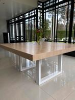 vierkante tafel - lichte eik - onderstel gepoederlakt wit, 150 tot 200 cm, 150 tot 200 cm, Scandinavisch, Zo goed als nieuw