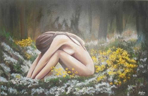 Alone in forest (groot olieschilderij), Antiek en Kunst, Kunst | Schilderijen | Klassiek, Ophalen of Verzenden