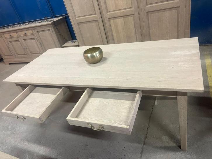 Prachtige eikenhouten eettafel met aerogummed en 2 laden, Antiek en Kunst, Antiek | Meubels | Tafels, Ophalen