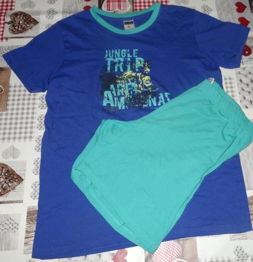 176 16 ans pyjama shortama blauw groen, Kinderen en Baby's, Kinderkleding | Maat 176, Zo goed als nieuw, Jongen, Nacht- of Onderkleding