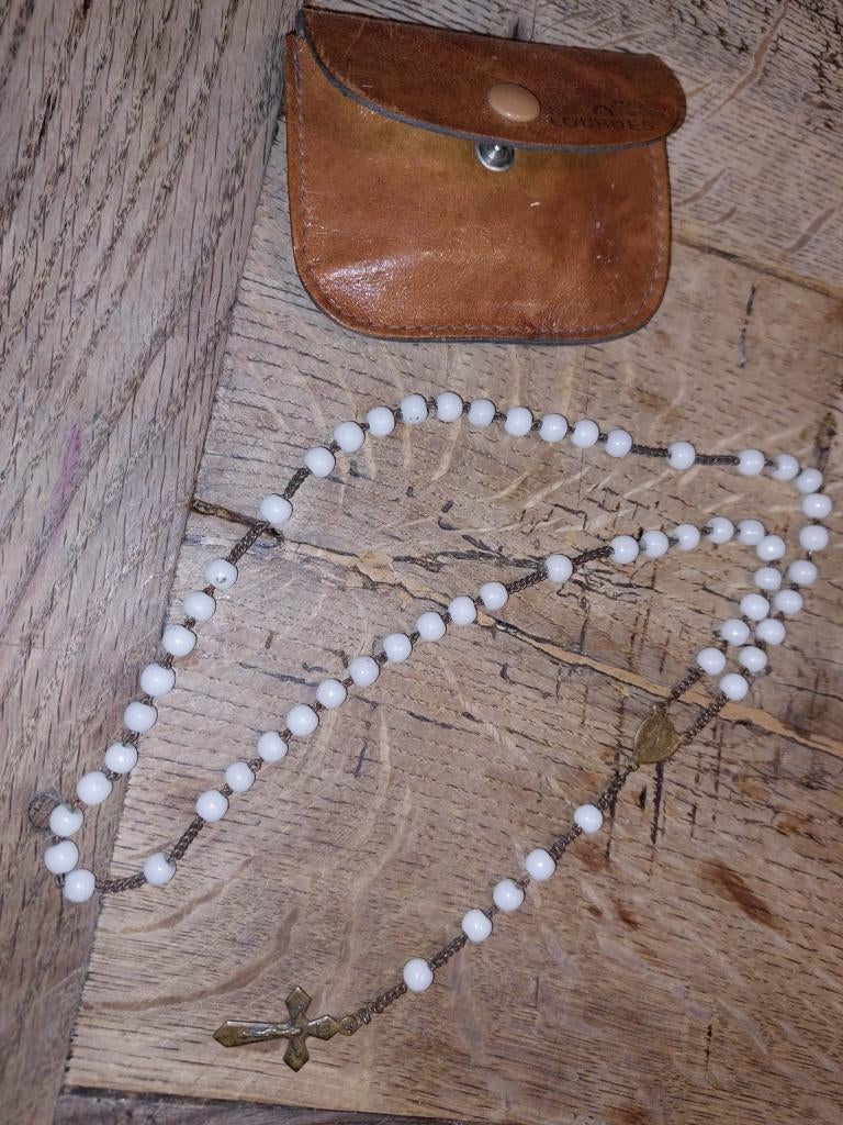 oude witte halfedelstenen rozenkrans, begin 1900, Antiek en Kunst, Curiosa en Brocante, Ophalen of Verzenden