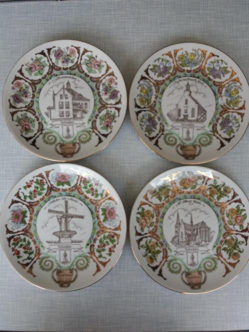 Terheijden : 4 porseleinen borden ( Limoges) met afbeeldinge, Antiek en Kunst, Curiosa en Brocante, Ophalen of Verzenden