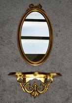 Vintage houten spiegel met bijpassende console, Antiek en Kunst, Minder dan 100 cm, Minder dan 50 cm, Ophalen, Ovaal
