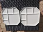 2 witte tapas borden – zeshoekig, diverse vierkanten vakken, Uni, Enlèvement, Utilisé, Porcelaine