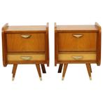 Koppel Fifties Rockabilly Houten Nachtkastjes Vintage Design, Huis en Inrichting, Slaapkamer | Nachtkastjes, Gebruikt, Minder dan 45 cm