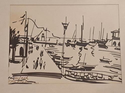 Hubert Malfait - pentekening  St-Jean-De-Cap-Ferrat 1963, Antiek en Kunst, Kunst | Tekeningen en Fotografie, Ophalen of Verzenden