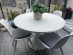 Tuintafel met glazen blad en 4 stoelen, Jardin & Terrasse, Tables de jardin, Rond, Aluminium, Enlèvement, Utilisé