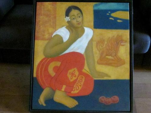 Grande HST décoration naïf Océanie Femme Vahiné XXème Tahiti, Antiek en Kunst, Kunst | Schilderijen | Modern, Ophalen of Verzenden