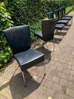 set van 6 vintage lederen stoelen, Ophalen, Gebruikt, Zwart, Vintage