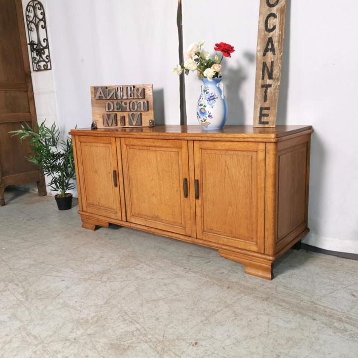 Antieke landelijke dressoir in bleke eik L 162 H 76 D 52, Huis en Inrichting, Kasten | Dressoirs, Gebruikt, 150 tot 200 cm, 50 tot 75 cm