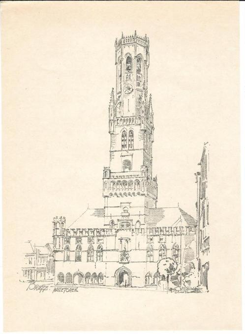 1900 - Brugge - belfort, Antiquités & Art, Art | Eaux-fortes & Gravures, Enlèvement ou Envoi