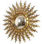 Grote Zeldzame Houten Zonnespiegel Sunburst Bladgoud XL 86cm, Huis en Inrichting, Gebruikt, Rond, Ophalen of Verzenden, Nvt