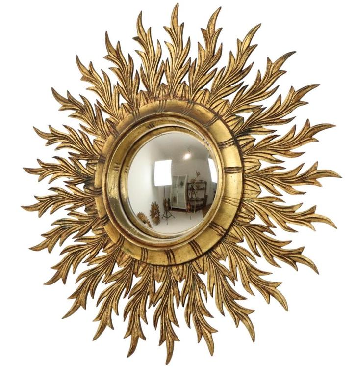 Grote Zeldzame Houten Zonnespiegel Sunburst Bladgoud XL 86cm, Maison & Meubles, Accessoires pour la Maison | Miroirs, Utilisé