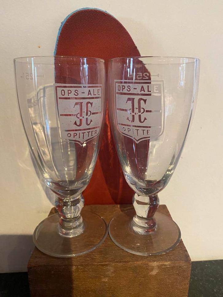 OPS ALE glazen 2x verschillend facetten + gezuurd (heel oud), Verzamelen, Biermerken, Gebruikt, Glas of Glazen, Overige merken