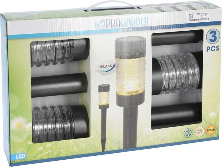 Solarlamp RVS Glas Antraciet 3 stuks led verlichting, Tuin en Terras, Buitenverlichting, Nieuw, Overige typen, Glas, Minder dan 50 watt