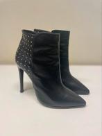 Italiaanse leren high heel stiletto enkellaarsjes maat 35, Made in Italy, Zwart, Lage of Enkellaarzen, Ophalen of Verzenden