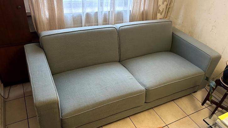 3 zit zetel blauw, Huis en Inrichting, Zetels | Zetels, Gebruikt, Rechte bank, Driepersoons, 200 tot 250 cm, 75 tot 100 cm, Stof