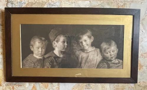 Fotogravure Viggo Johansen (1851-1935) - Vier kinderen, Antiek en Kunst, Kunst | Etsen en Gravures, Ophalen of Verzenden
