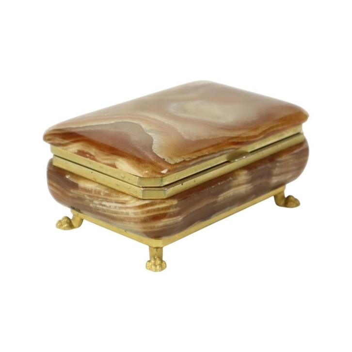 Vintage Italiaanse Juwelenkist Albast Goud Leeuwenpootjes, Antiek en Kunst, Curiosa en Brocante, Ophalen of Verzenden
